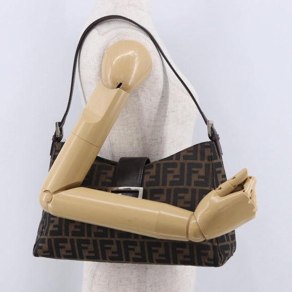 FENDI Zucca Canvas Mamma Baguette Shoulder Bag Brown Black Auth 196776V