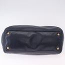 PRADA Hand Bag Leather 2way Navy Gold Auth 196781V-5