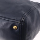 PRADA Hand Bag Leather 2way Navy Gold Auth 196781V-16
