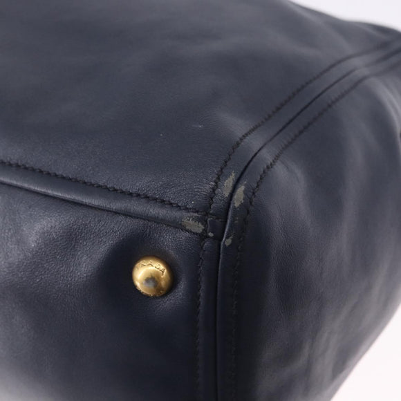 PRADA Hand Bag Leather 2way Navy Gold Auth 196781V