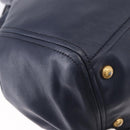 PRADA Hand Bag Leather 2way Navy Gold Auth 196781V-17