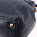 PRADA Hand Bag Leather 2way Navy Gold Auth 196781V-18