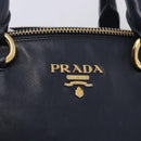 PRADA Hand Bag Leather 2way Navy Gold Auth 196781V-19