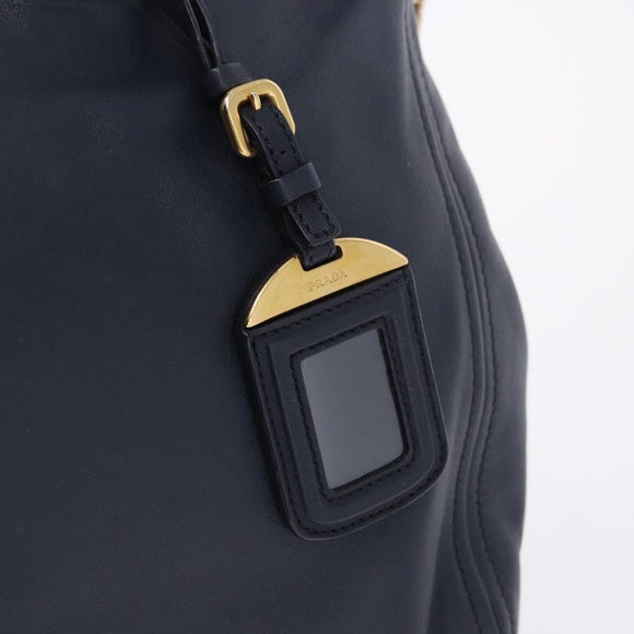 PRADA Hand Bag Leather 2way Navy Gold Auth 196781V