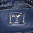 PRADA Hand Bag Leather 2way Navy Gold Auth 196781V-21