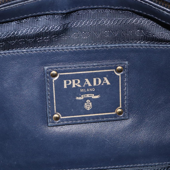 PRADA Hand Bag Leather 2way Navy Gold Auth 196781V