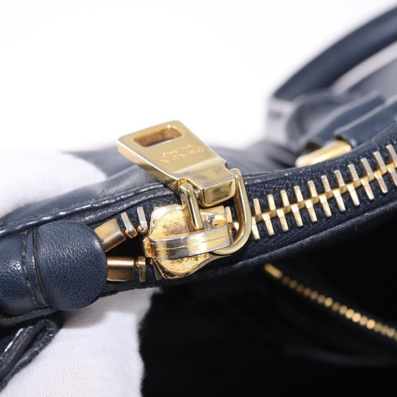 PRADA Hand Bag Leather 2way Navy Gold Auth 196781V