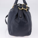 PRADA Hand Bag Leather 2way Navy Gold Auth 196781V-4