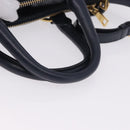 PRADA Hand Bag Leather 2way Navy Gold Auth 196781V-7