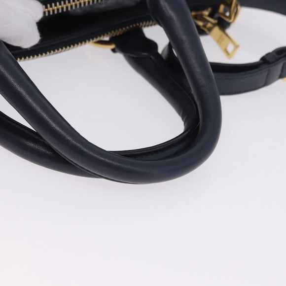 PRADA Hand Bag Leather 2way Navy Gold Auth 196781V