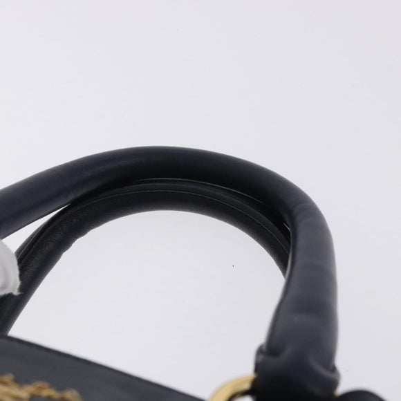 PRADA Hand Bag Leather 2way Navy Gold Auth 196781V
