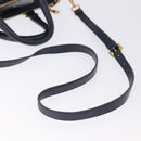 PRADA Hand Bag Leather 2way Navy Gold Auth 196781V-8