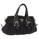 PRADA Hand Bag Nylon 2way Black Gold Auth 196783V-1