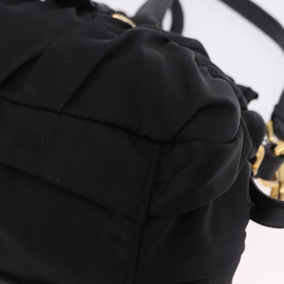 PRADA Hand Bag Nylon 2way Black Gold Auth 196783V