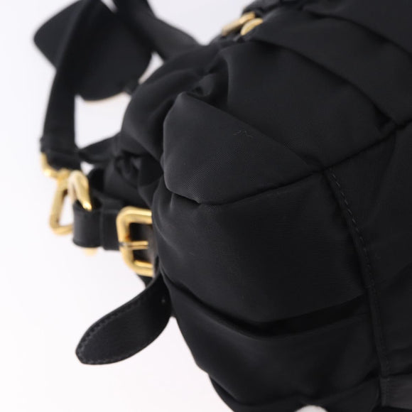 PRADA Hand Bag Nylon 2way Black Gold Auth 196783V
