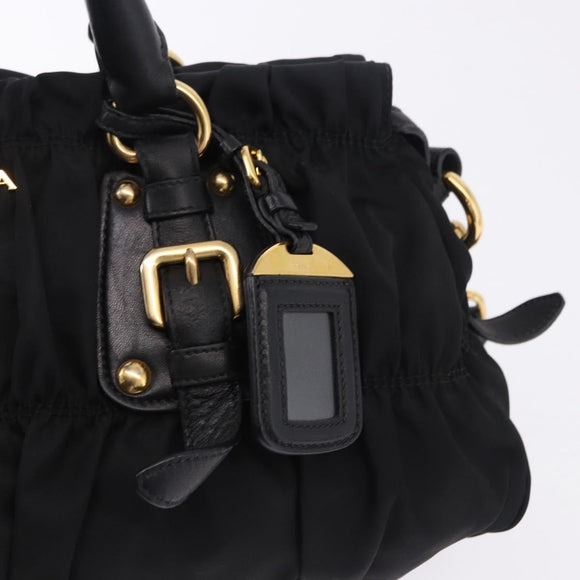 PRADA Hand Bag Nylon 2way Black Gold Auth 196783V