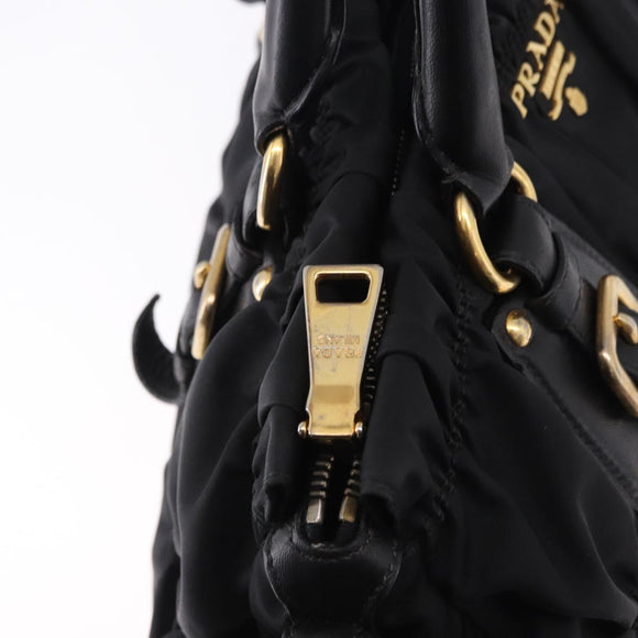 PRADA Hand Bag Nylon 2way Black Gold Auth 196783V
