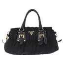 PRADA Hand Bag Nylon 2way Black Gold Auth 196783V-13