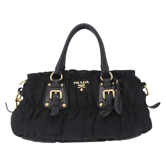 PRADA Hand Bag Nylon 2way Black Gold Auth 196783V