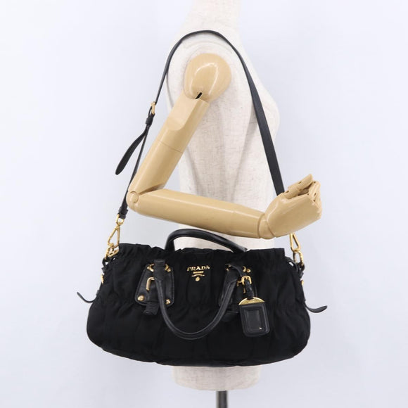 PRADA Hand Bag Nylon 2way Black Gold Auth 196783V