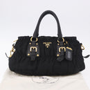 PRADA Hand Bag Nylon 2way Black Gold Auth 196783V-12