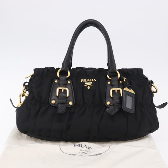 PRADA Hand Bag Nylon 2way Black Gold Auth 196783V