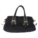 PRADA Hand Bag Nylon 2way Black Gold Auth 196783V-2