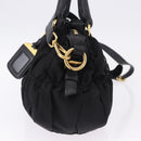 PRADA Hand Bag Nylon 2way Black Gold Auth 196783V-3