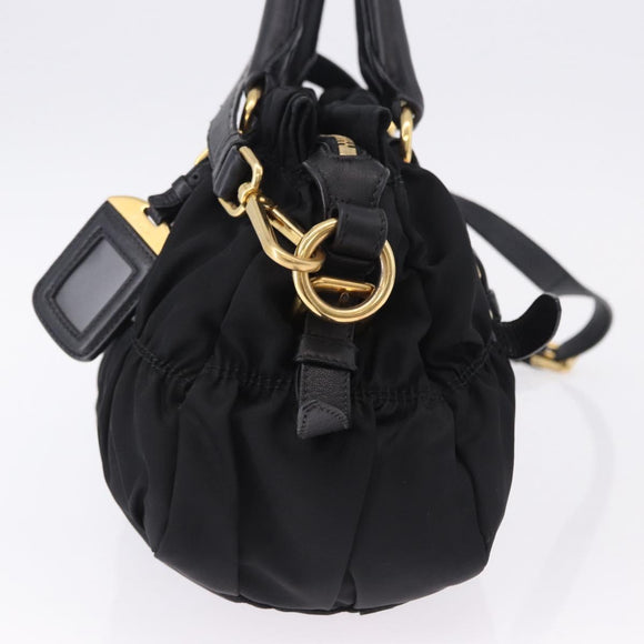 PRADA Hand Bag Nylon 2way Black Gold Auth 196783V