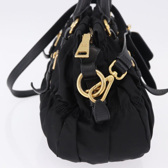 PRADA Hand Bag Nylon 2way Black Gold Auth 196783V