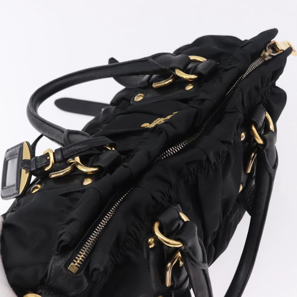 PRADA Hand Bag Nylon 2way Black Gold Auth 196783V