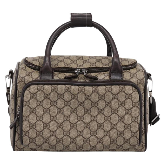 GUCCI GG Supreme Boston Bag PVC 2way Beige Silver 29914 Auth 196788
