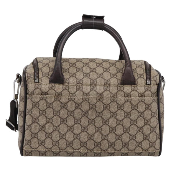 GUCCI GG Supreme Boston Bag PVC 2way Beige Silver 29914 Auth 196788