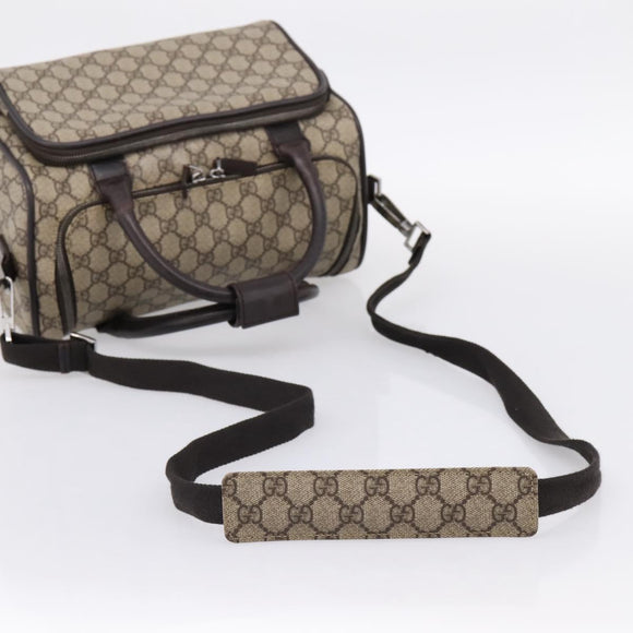 GUCCI GG Supreme Boston Bag PVC 2way Beige Silver 29914 Auth 196788