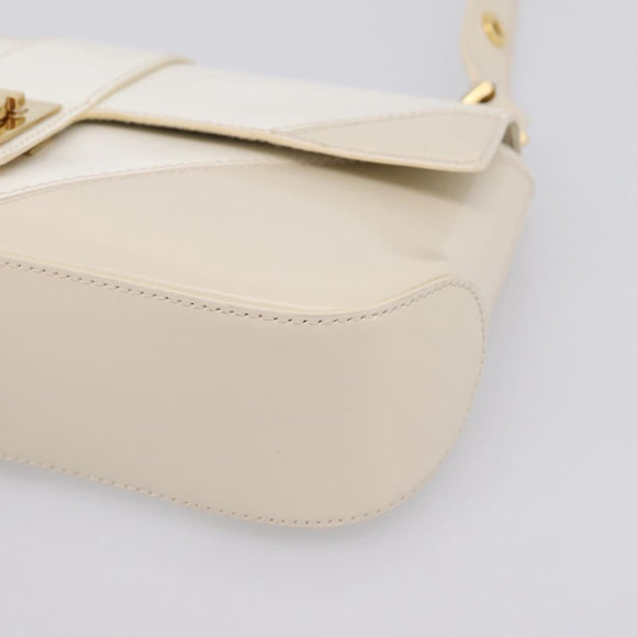 Salvatore Ferragamo Gancini Shoulder Bag Leather Light Beige Gold Auth 196789A