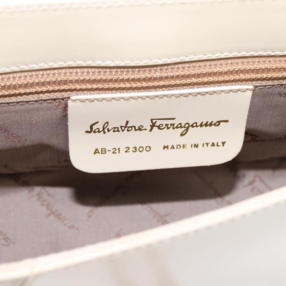 Salvatore Ferragamo Gancini Shoulder Bag Leather Light Beige Gold Auth 196789A