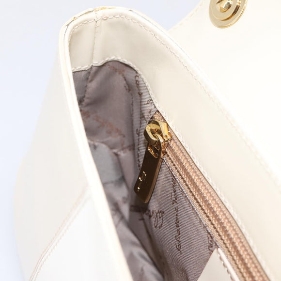 Salvatore Ferragamo Gancini Shoulder Bag Leather Light Beige Gold Auth 196789A