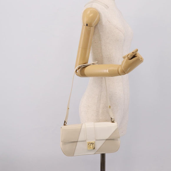Salvatore Ferragamo Gancini Shoulder Bag Leather Light Beige Gold Auth 196789A