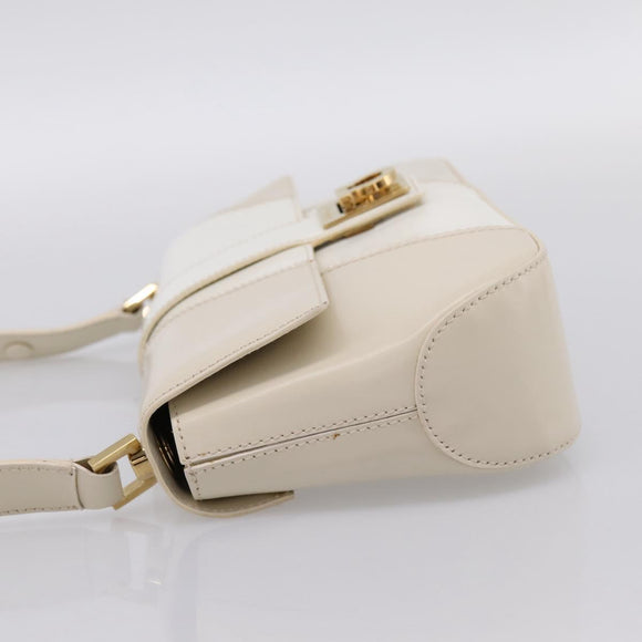 Salvatore Ferragamo Gancini Shoulder Bag Leather Light Beige Gold Auth 196789A