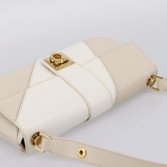Salvatore Ferragamo Gancini Shoulder Bag Leather Light Beige Gold Auth 196789A