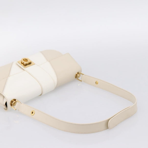 Salvatore Ferragamo Gancini Shoulder Bag Leather Light Beige Gold Auth 196789A
