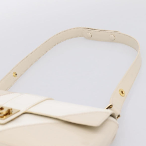 Salvatore Ferragamo Gancini Shoulder Bag Leather Light Beige Gold Auth 196789A