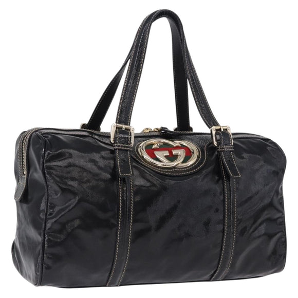 GUCCI Interlocking Web Sherry Line Bag Patent leather Black 170010 Auth 196790V