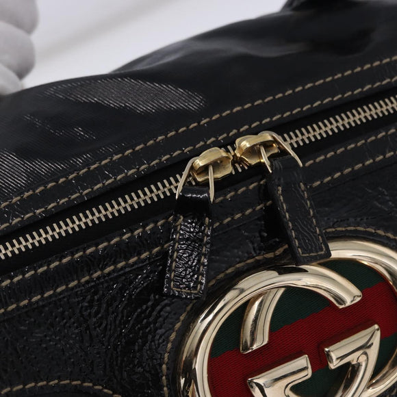 GUCCI Interlocking Web Sherry Line Bag Patent leather Black 170010 Auth 196790V