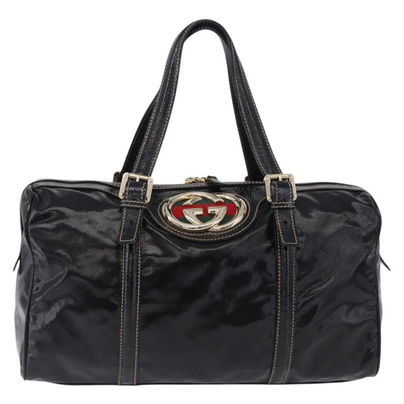 GUCCI Interlocking Web Sherry Line Bag Patent leather Black 170010 Auth 196790V