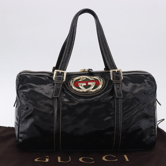 GUCCI Interlocking Web Sherry Line Bag Patent leather Black 170010 Auth 196790V