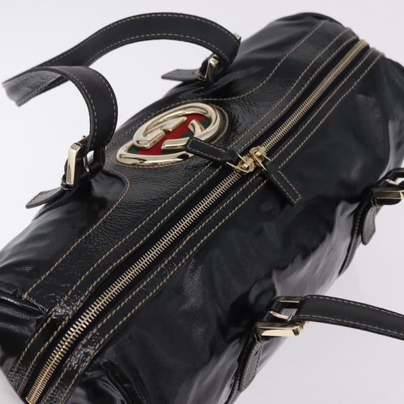 GUCCI Interlocking Web Sherry Line Bag Patent leather Black 170010 Auth 196790V
