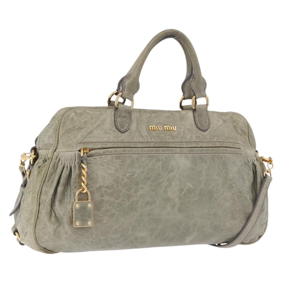 Miu Miu Hand Bag Leather 2way Green Gold Auth 196791V