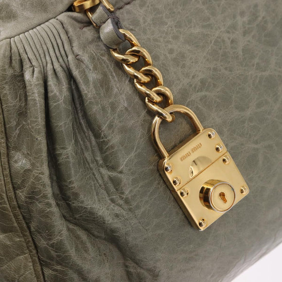 Miu Miu Hand Bag Leather 2way Green Gold Auth 196791V