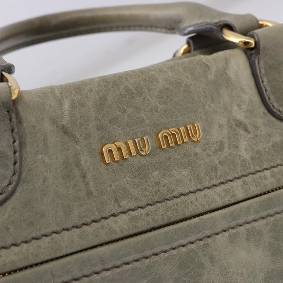 Miu Miu Hand Bag Leather 2way Green Gold Auth 196791V